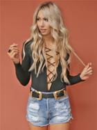 West Coast Wardrobe Sweet Life Lace Up Bodysuit In Black