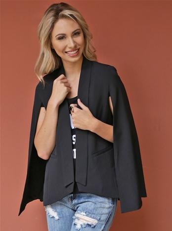 West Coast Wardrobe City Chic Cape Blazer In Black