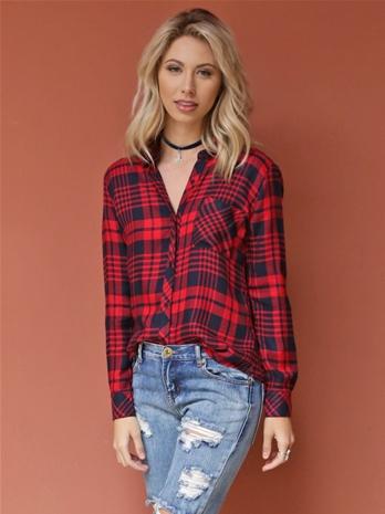 West Coast Wardrobe Johnny L/s Button Up Flannel In Navy/red