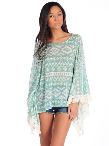 Vintage Havana Tribal Fringe Poncho