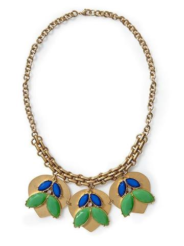 Pim + Larkin Three Leaf Pendant Necklace - Gold/blue/green