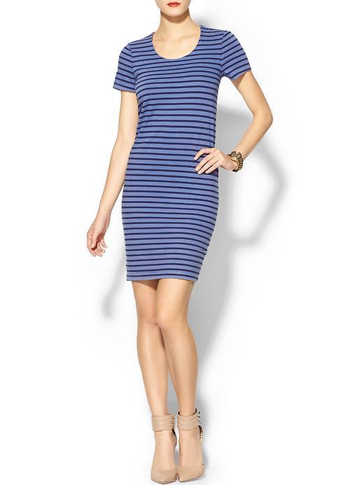 Monrow Striped Jersey Cross Over Back Dress - Dusty Blue