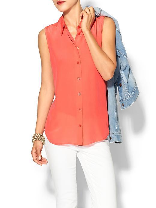 Equipment Colleen Silk Sleeveless Top - Neon Orange