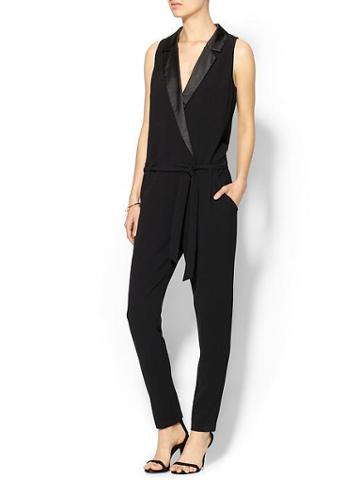 Piperlime Collection Womens Tuxedo Stripe Romper Size L - Black
