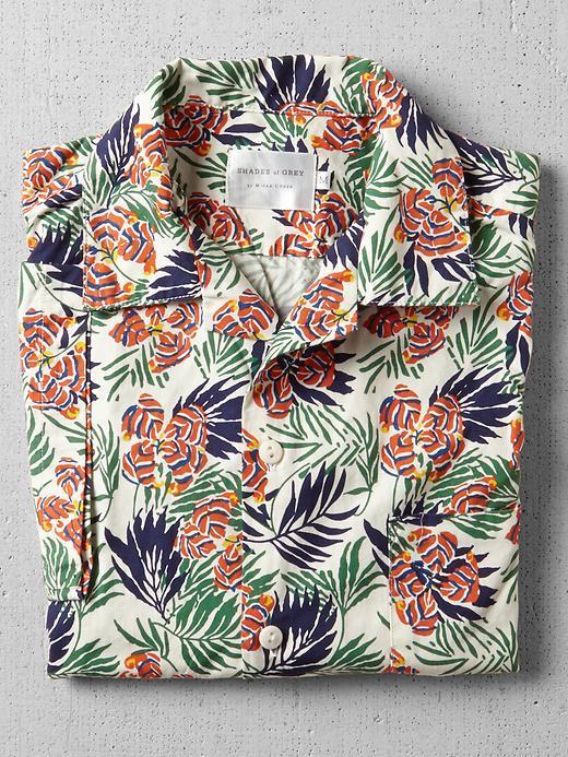 Shades Of Grey By Micah Cohen Short Sleeve Button Down Vacation Shirt - Orange/green Flower Print