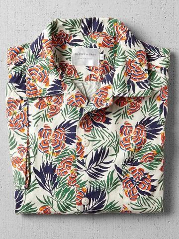 Shades Of Grey By Micah Cohen Short Sleeve Button Down Vacation Shirt - Orange/green Flower Print