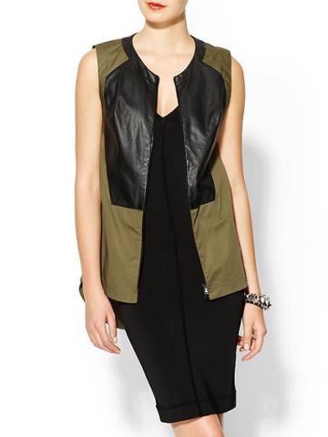 Robert Rodriguez Leather Color Blocked Vest Top - Olive