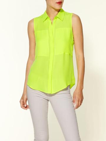 Theory Duria Neon Silk Sleeveless Top