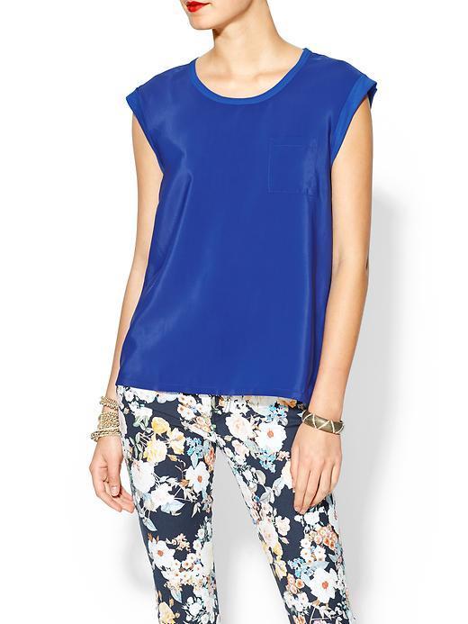 Pim + Larkin Silky Pocket Tee With Knit Trim - Cobalt