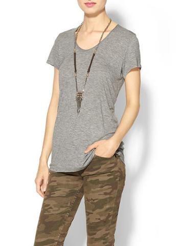 Vince Rolled V Neck Tee - Heather Grey