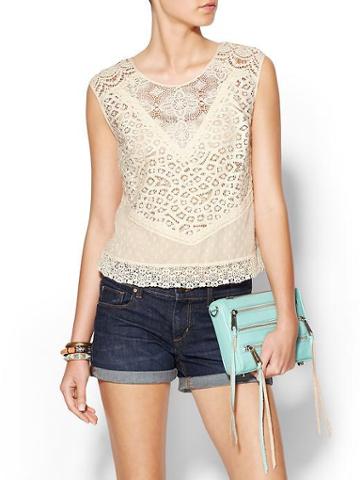Champagne &amp; Strawberry Mixed Lace Shell Top - Ivory