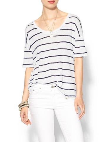 Amour Vert Talia Relaxed Boyfriend Linen Tee - Linen Stripes