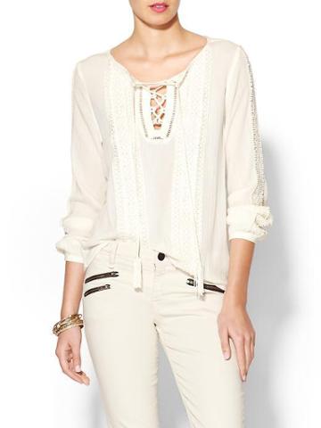 Greylin Roseli Lace Trim Blouse - White