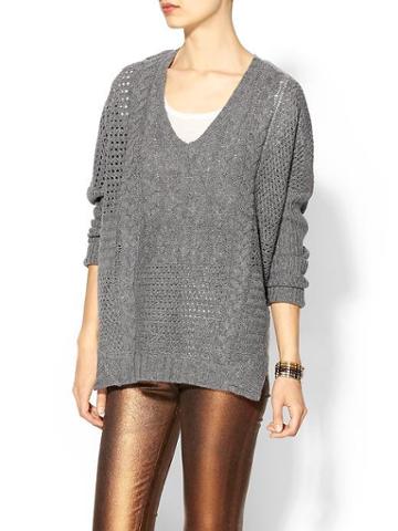 Velvet By Graham &amp; Spencer Cashmere Blend Nadya Patchwork Cable Knit Sweater - Heather Grey
