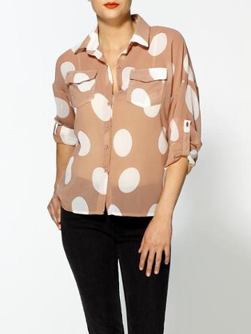 Vintage Havana Polka Dot Button Down Blouse