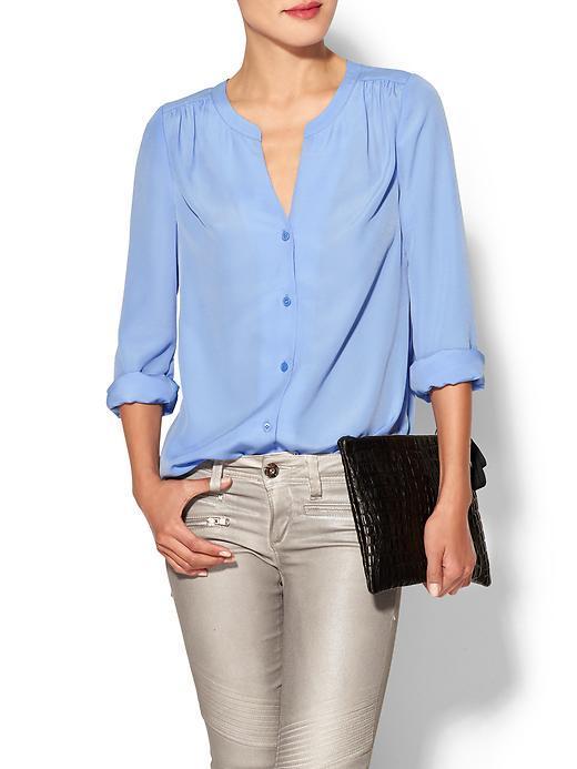 Hive &amp; Honey Camille Long Sleeve Button Up Blouse - Vista Blue