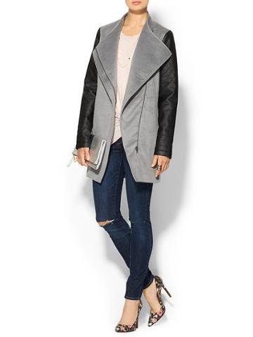 Pim + Larkin Venice Leather Sleeve Coat - Grey