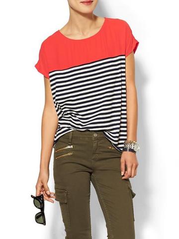 Thml Clothing Knit/woven Short Sleeve Tee - Navy Stripe W/ Red