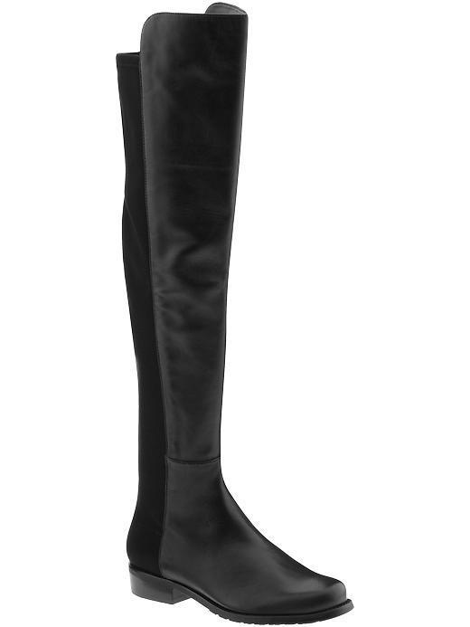Stuart Weitzman 50/50 Couture High Shaft Flat Heel Boots - Black Nappa