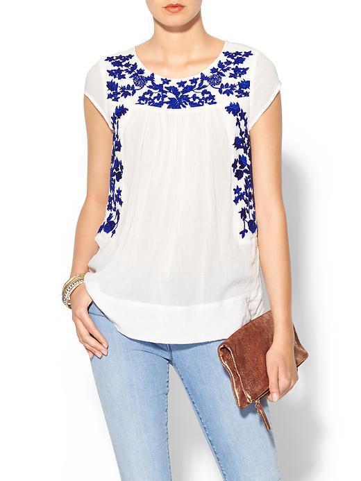 Sabine Islita Embroidered Peasant Top - Cream/blue