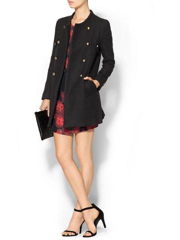 Piperlime Collection Collarless Military Coat - Black