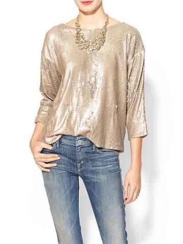 Line &amp; Dot Sequin Blouse - Gold