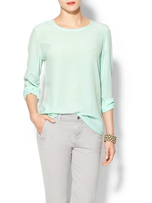 Equipment Liam Long Sleeve Colorblock Silk Blouse - Ice Green/ice Blue