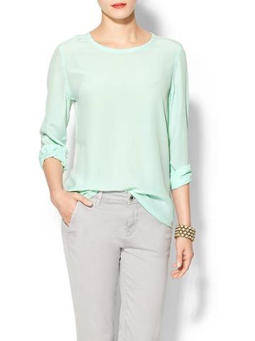 Equipment Liam Long Sleeve Colorblock Silk Blouse - Ice Green/ice Blue