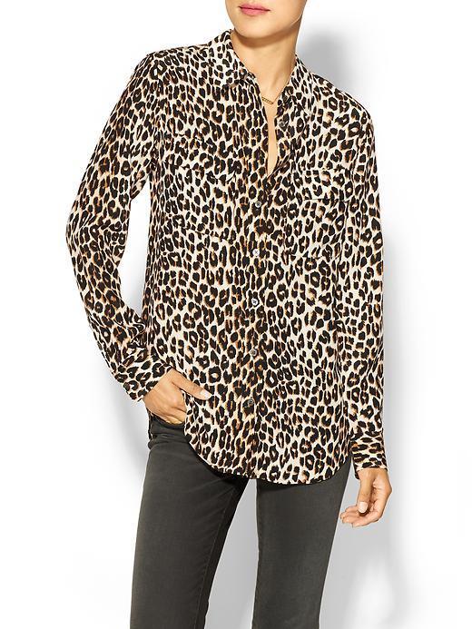 Equipment Leopard Print Slim Signature Silk Blouse - Natural