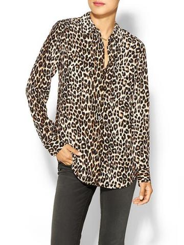 Equipment Leopard Print Slim Signature Silk Blouse - Natural