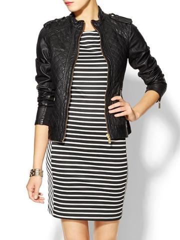 Michael Kors Zip Knit Leather Combo Jacket - Black