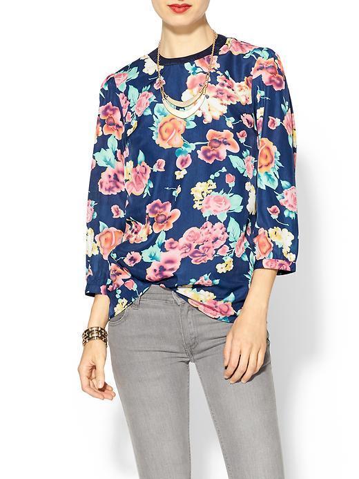 Pim + Larkin Floral Print Blouse - Blue Floral