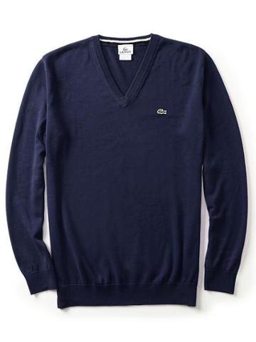 Lacoste Cotton Jersey V Neck Sweater - Navy Blue/ Black White