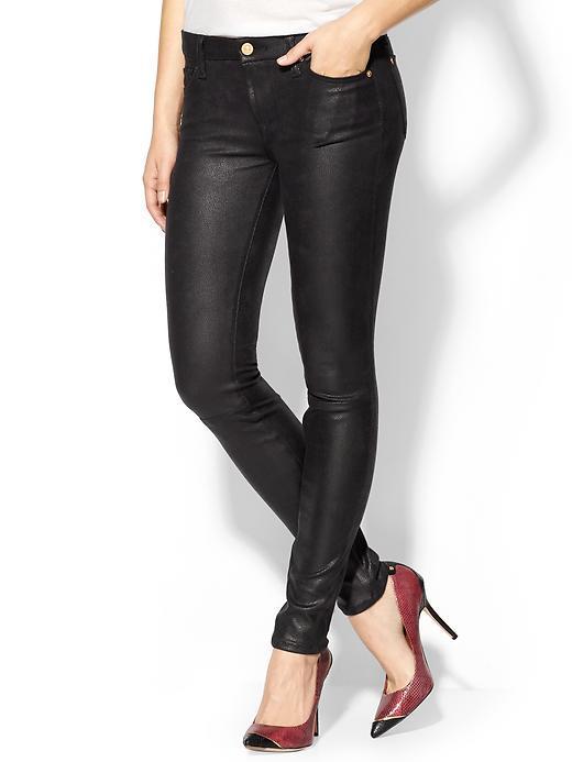 7 For All Mankind Crackle Faux Leather Knee Seam Skinny - Black