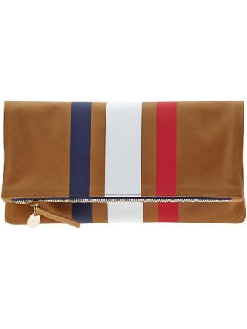 Clare Vivier Foldover Clutch - Caramel With Red, White, And Blue Stripes