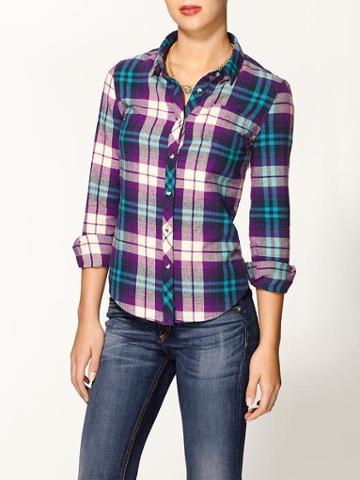 Hive &amp; Honey Cozy Flannel Button Down - Purple/blue Plaid