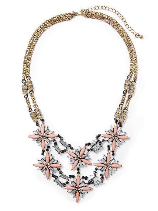 Sabine Square Flower Necklace - Pink/cream/gold