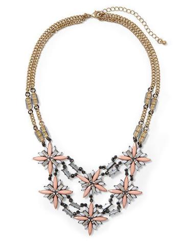 Sabine Square Flower Necklace - Pink/cream/gold