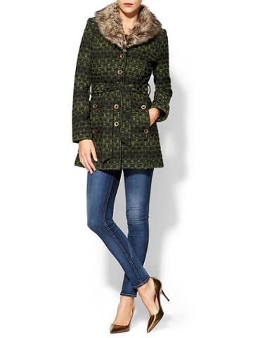 Sabine Tallulah Fur Trimmed Coat - Green Multi