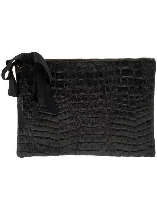Clare V Flat Clutch - Black Croco