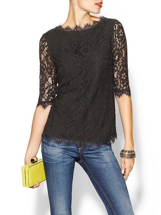 Pim + Larkin Boatneck Lace Top - Black