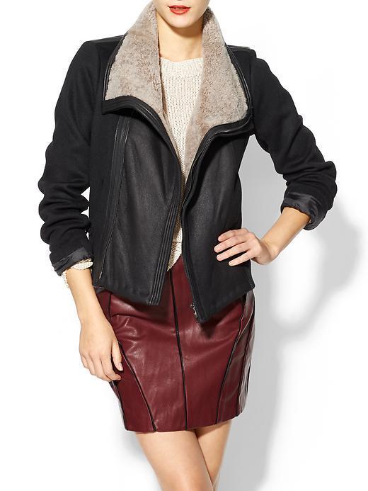 Vince Leather Motorcycle Jacket With Shearling Contrast - Black