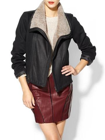 Vince Leather Motorcycle Jacket With Shearling Contrast - Black