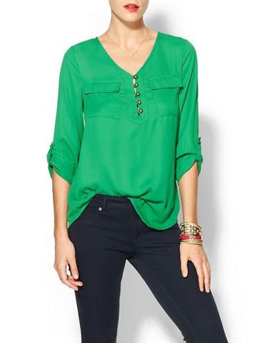 Tinley Road Button Detail Blouse - Green