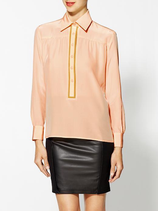 Tucker Collared Silk Tunic Blouse