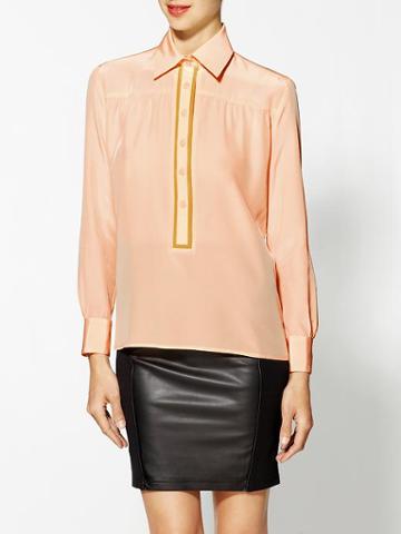 Tucker Collared Silk Tunic Blouse