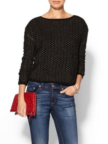 Milly Shimmer Pointelle Hole Sweater - Black