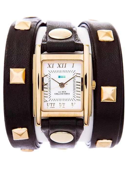 La Mer Collections La Mer Collections Black Gold Pyramid Stud Wrap Watch