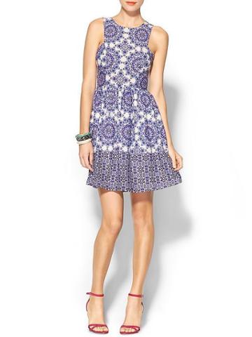 Everly Clothing Printed Midi Dress - Ivory Blue