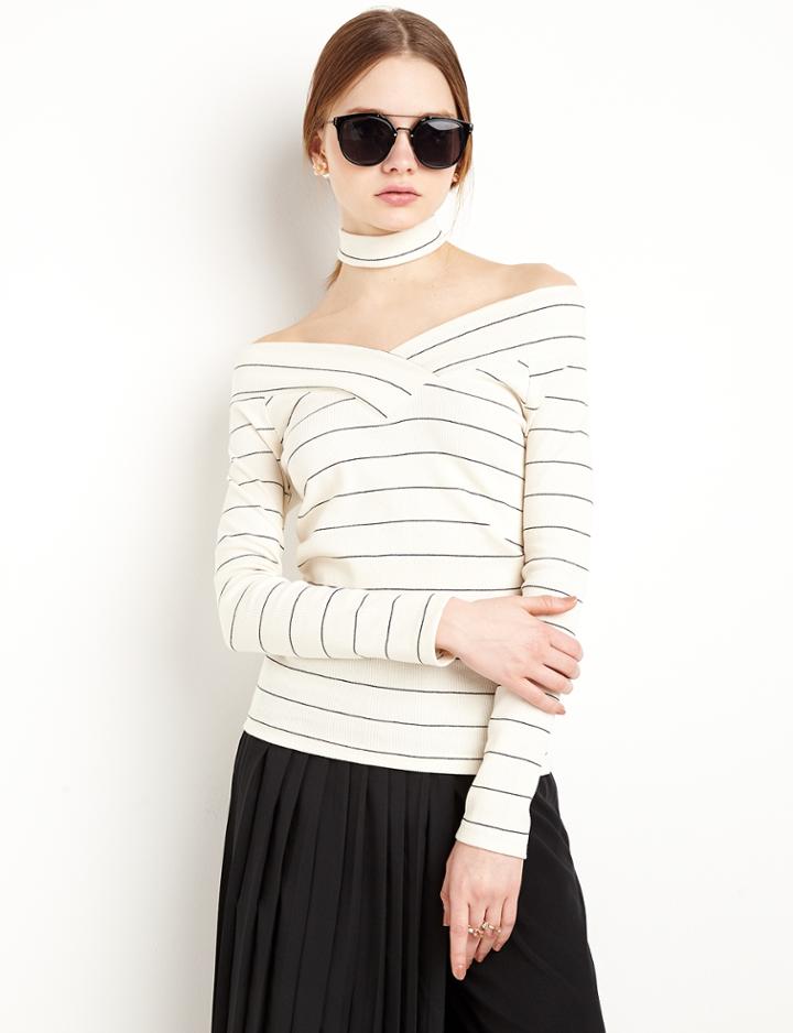 Pixie Market Ivory Stripe Choker Top